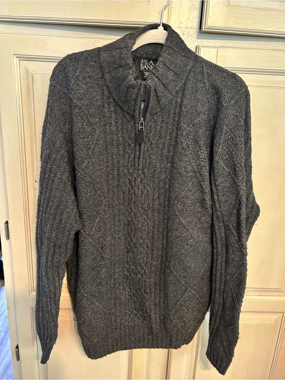 Jos. A. Bank Executive Collection Lg Cable Knit Sweater Pullover Wool Gray NWT